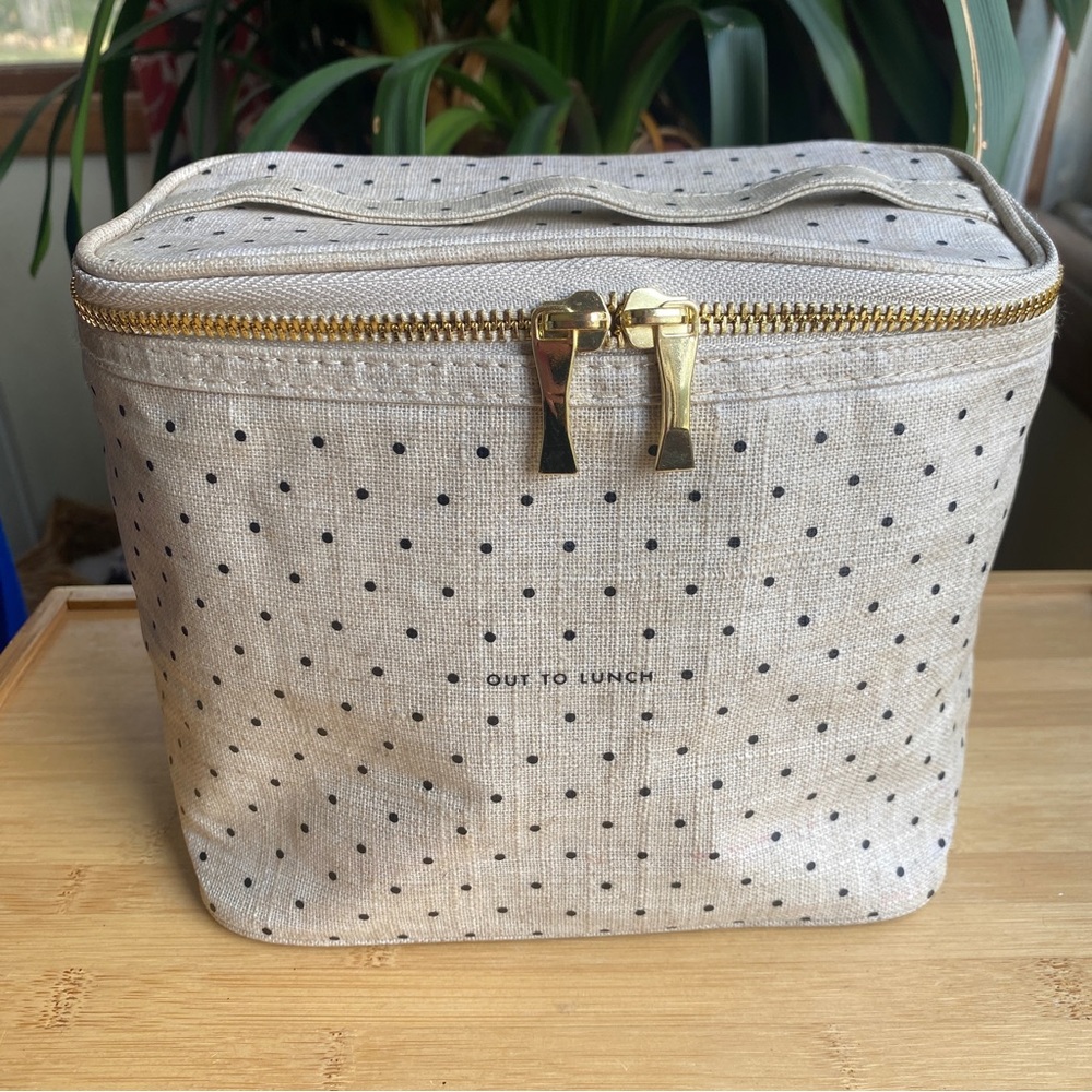 Kate Spade Out to Lunch polka dot canvas insulated lunch bag